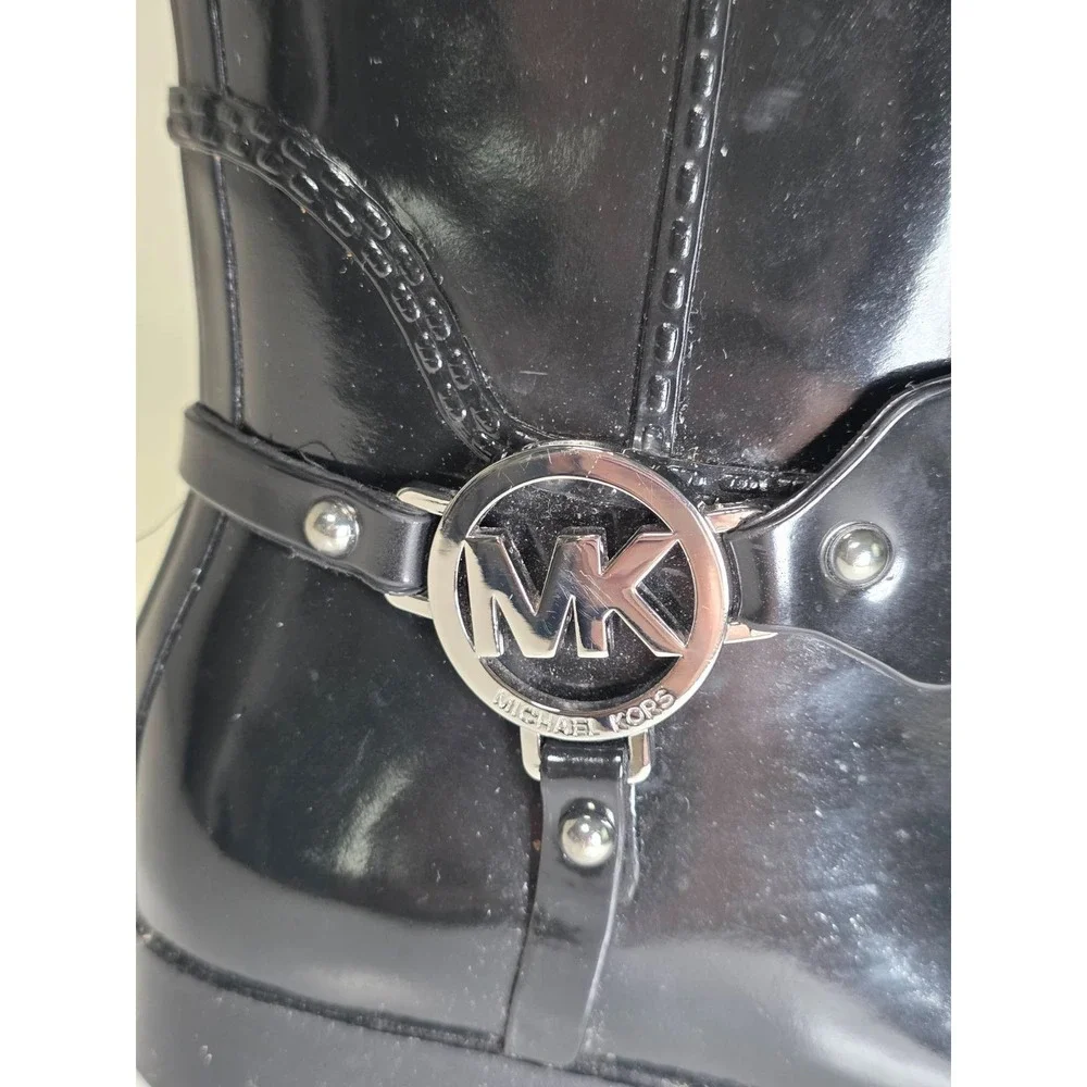 Michael Kors‎ MK Women's Rain Boots Size 6 M Black Tall Waterproof Rubber Riding